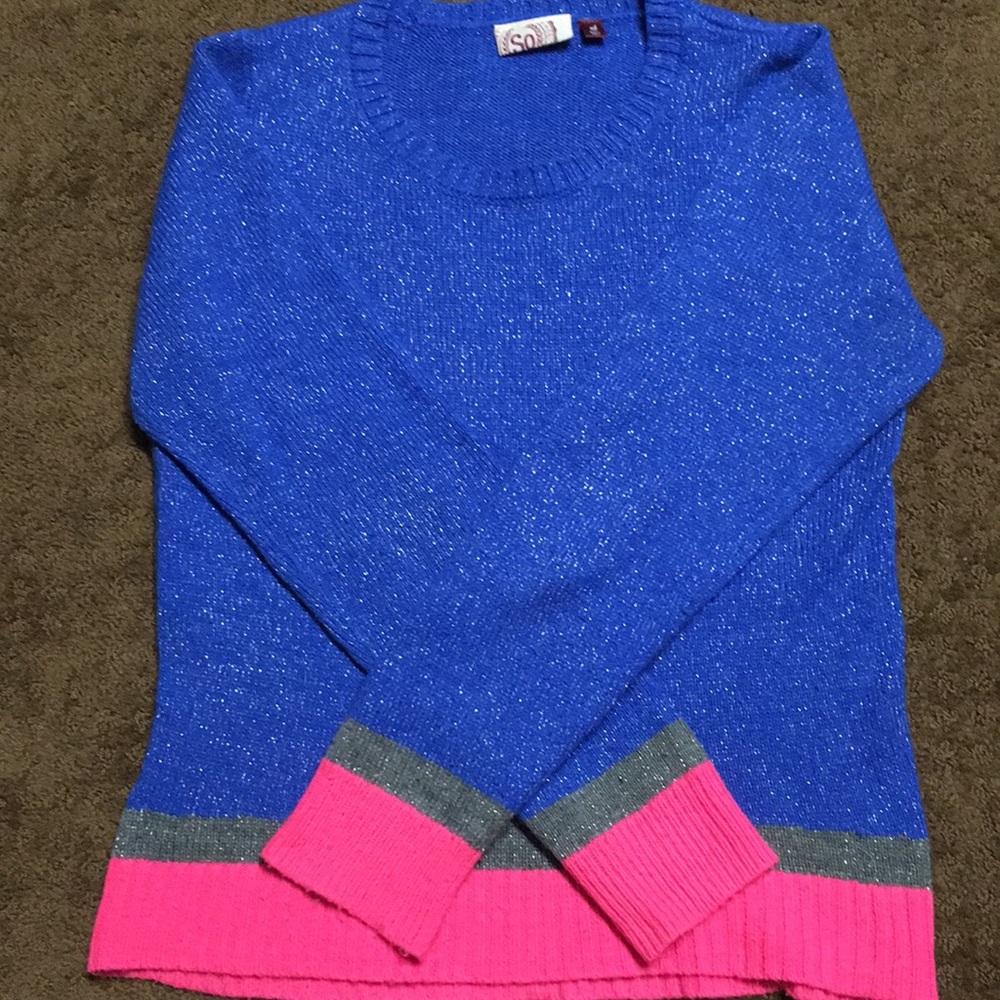 SO Pink & blue sweater 16 XL girls EUC